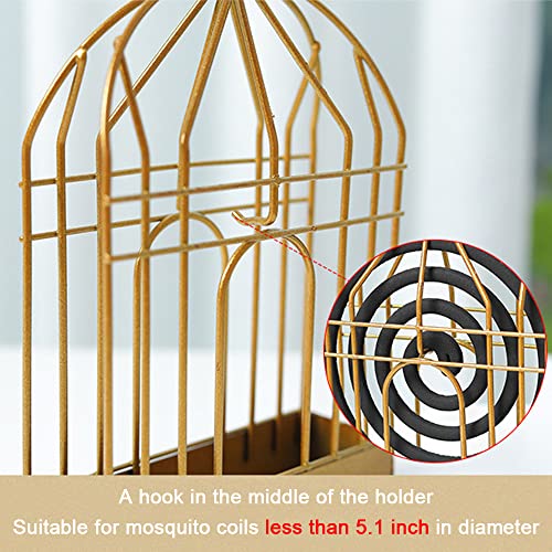 MeeTo Portable Metal Mosquito Coil Holder Incense Holder Retro Incense Coil Burner, Hanging Bird Cage Outdoor Home Garden Decor for Bar Courtyard Office Desktop, Golden Color, (Pack of 1) - Image 4