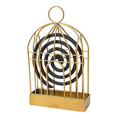 MeeTo Portable Metal Mosquito Coil Holder Incense Holder Retro Incense Coil Burner, Hanging Bird Cage Outdoor Home Garden Decor for Bar Courtyard Office Desktop, Golden Color, (Pack of 1) - Image 1
