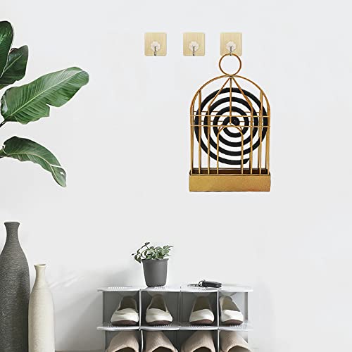 MeeTo Portable Metal Mosquito Coil Holder Incense Holder Retro Incense Coil Burner, Hanging Bird Cage Outdoor Home Garden Decor for Bar Courtyard Office Desktop, Golden Color, (Pack of 1) - Image 5
