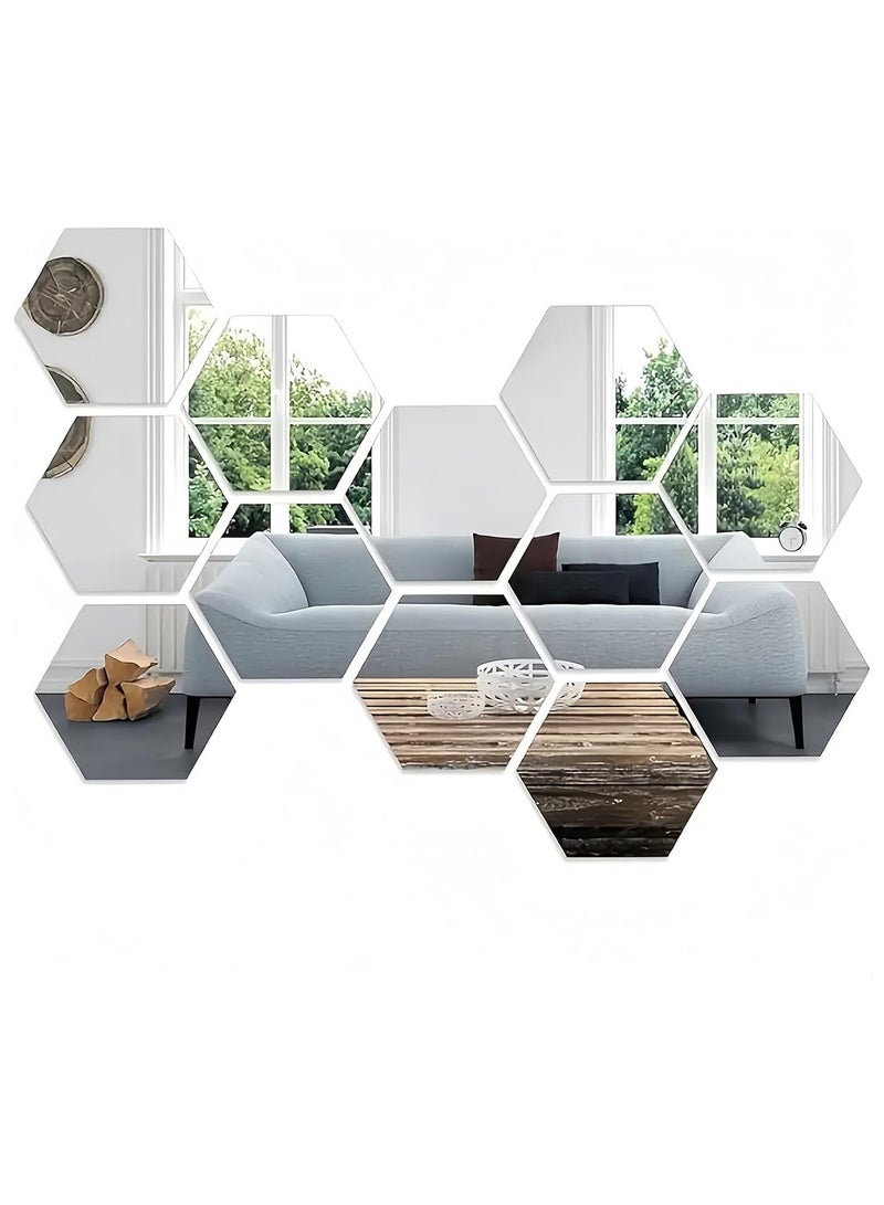 CMGTYYD 12 Pcs Self Adhesive Wall Mirror, Large Hexagon Acrylic Mirror Stick on Mirror, High Clear Mirrors Tiles Adhesive, Flexible Wall Mirror Stickers for Bathroom, Bedroom, Hallway Decoration - Image 1