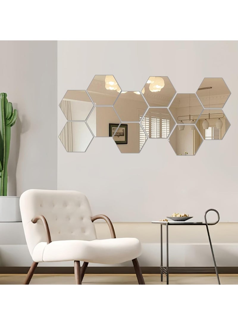 CMGTYYD 12 Pcs Self Adhesive Wall Mirror, Large Hexagon Acrylic Mirror Stick on Mirror, High Clear Mirrors Tiles Adhesive, Flexible Wall Mirror Stickers for Bathroom, Bedroom, Hallway Decoration - Image 2