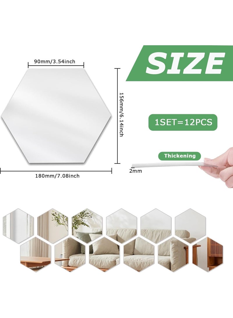 CMGTYYD 12 Pcs Self Adhesive Wall Mirror, Large Hexagon Acrylic Mirror Stick on Mirror, High Clear Mirrors Tiles Adhesive, Flexible Wall Mirror Stickers for Bathroom, Bedroom, Hallway Decoration - Image 3