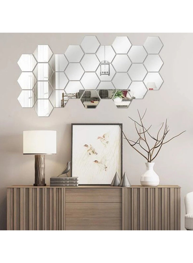 CMGTYYD 12 Pcs Self Adhesive Wall Mirror, Large Hexagon Acrylic Mirror Stick on Mirror, High Clear Mirrors Tiles Adhesive, Flexible Wall Mirror Stickers for Bathroom, Bedroom, Hallway Decoration - Image 4