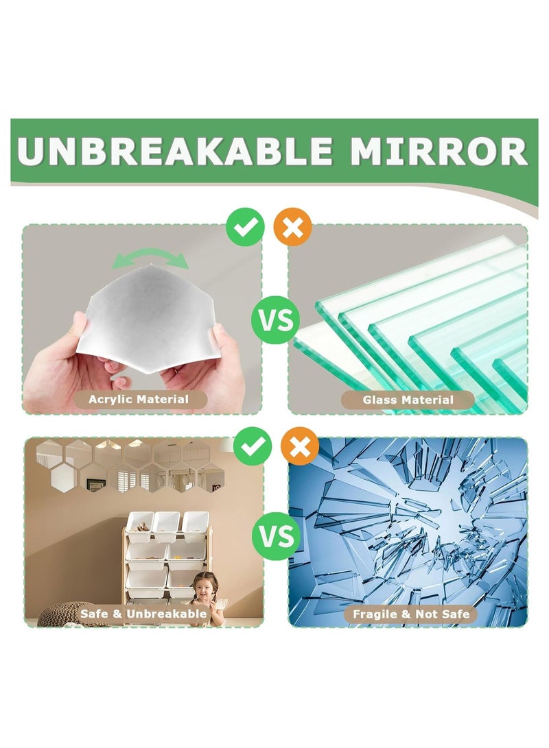 CMGTYYD 12 Pcs Self Adhesive Wall Mirror, Large Hexagon Acrylic Mirror Stick on Mirror, High Clear Mirrors Tiles Adhesive, Flexible Wall Mirror Stickers for Bathroom, Bedroom, Hallway Decoration - Image 5
