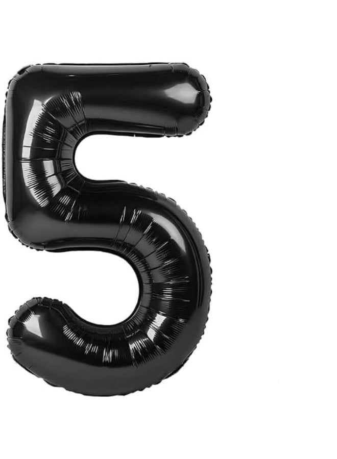 Generic 32 Inch Number 5 Foil Balloon – Black, 1 Pc | Self-Sealing & Reusable, Inflate with Helium or Air | Birthday & Event Decoration - Image 1