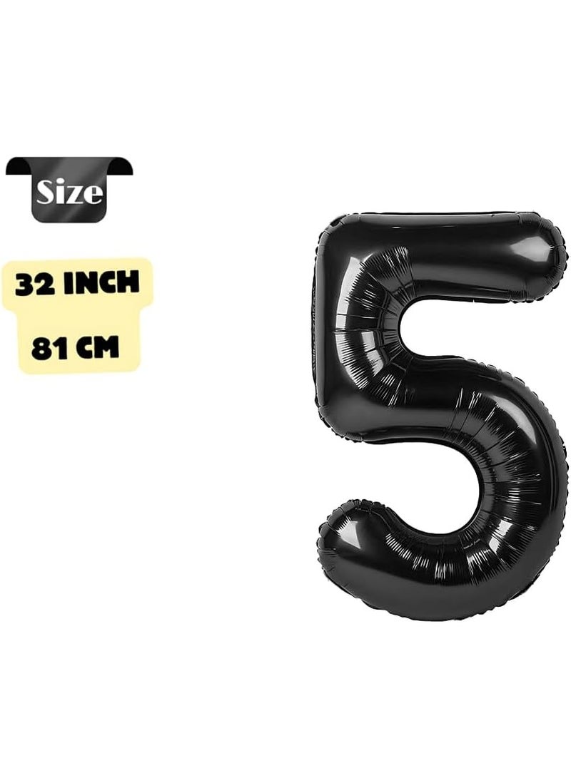 Generic 32 Inch Number 5 Foil Balloon – Black, 1 Pc | Self-Sealing & Reusable, Inflate with Helium or Air | Birthday & Event Decoration - Image 2