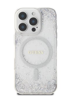 GUESS iPhone 16 Pro Magsafe case IML Hard Cover with Marble Design / Drop protection / Slim Profile / Comfortable Grip-Silver  - Image 1