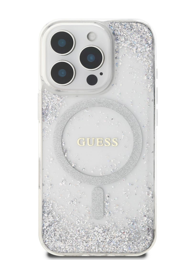 GUESS iPhone 16 Pro Magsafe case IML Hard Cover with Marble Design / Drop protection / Slim Profile / Comfortable Grip-Silver - Image 1