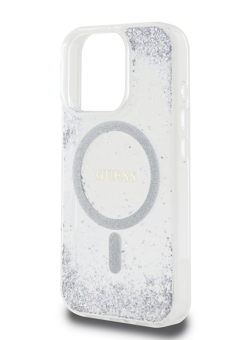 GUESS iPhone 16 Pro Magsafe case IML Hard Cover with Marble Design / Drop protection / Slim Profile / Comfortable Grip-Silver - Image 2
