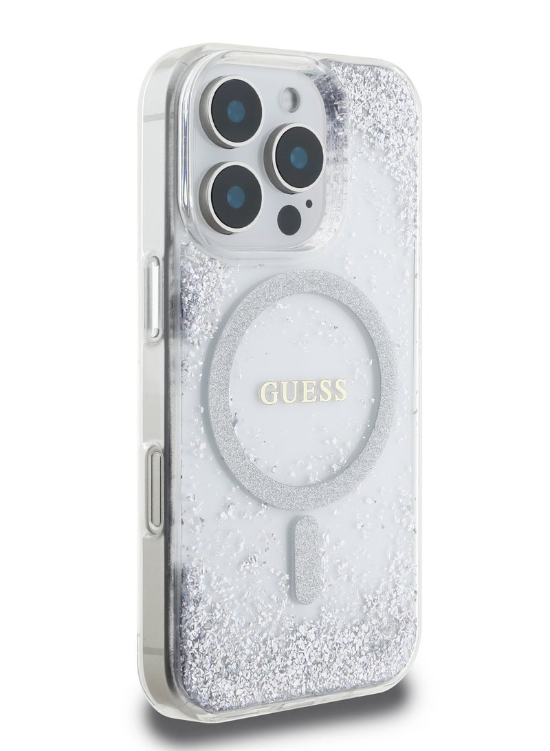 GUESS iPhone 16 Pro Magsafe case IML Hard Cover with Marble Design / Drop protection / Slim Profile / Comfortable Grip-Silver - Image 3