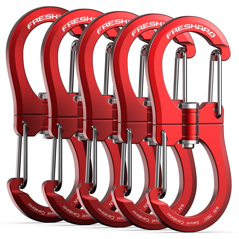 FresKaro 1kN Swivel Carabiner Clip, Heavy Duty Double-Ended Wire gate Carbineers, Small Non Locking Carabiners for Keys, Keychain, Hiking, Camping, Golf Bag, Water Bottle, Backpacking, Red, 5pcs - Image 1