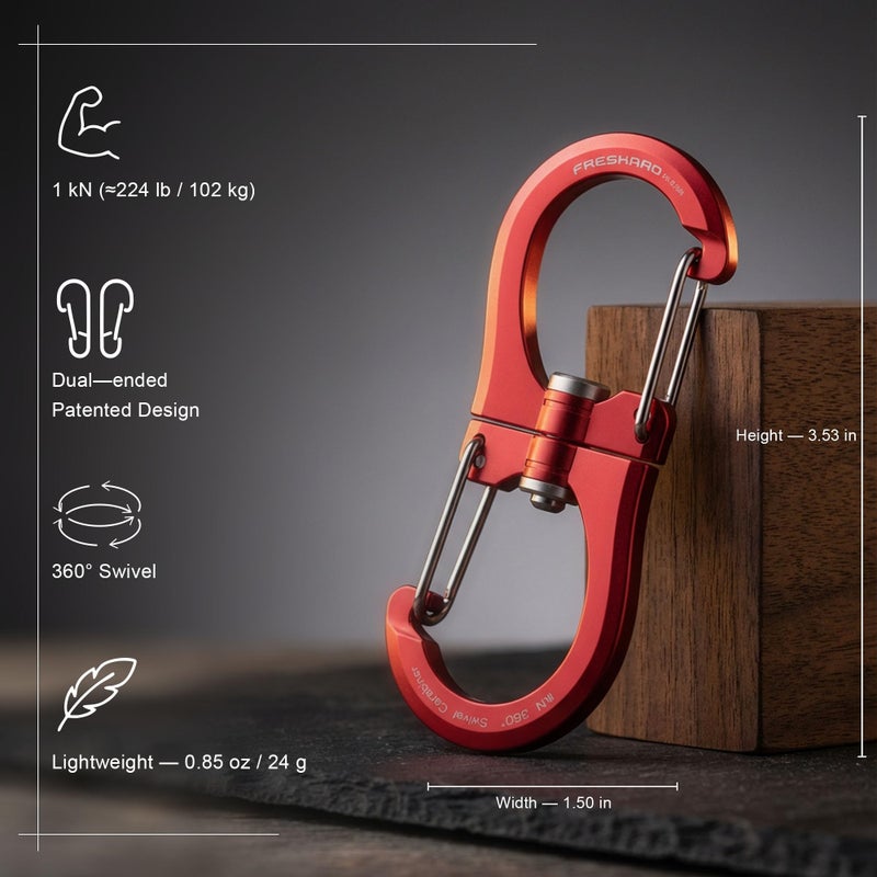 FresKaro 1kN Swivel Carabiner Clip, Heavy Duty Double-Ended Wire gate Carbineers, Small Non Locking Carabiners for Keys, Keychain, Hiking, Camping, Golf Bag, Water Bottle, Backpacking, Red, 5pcs - Image 2