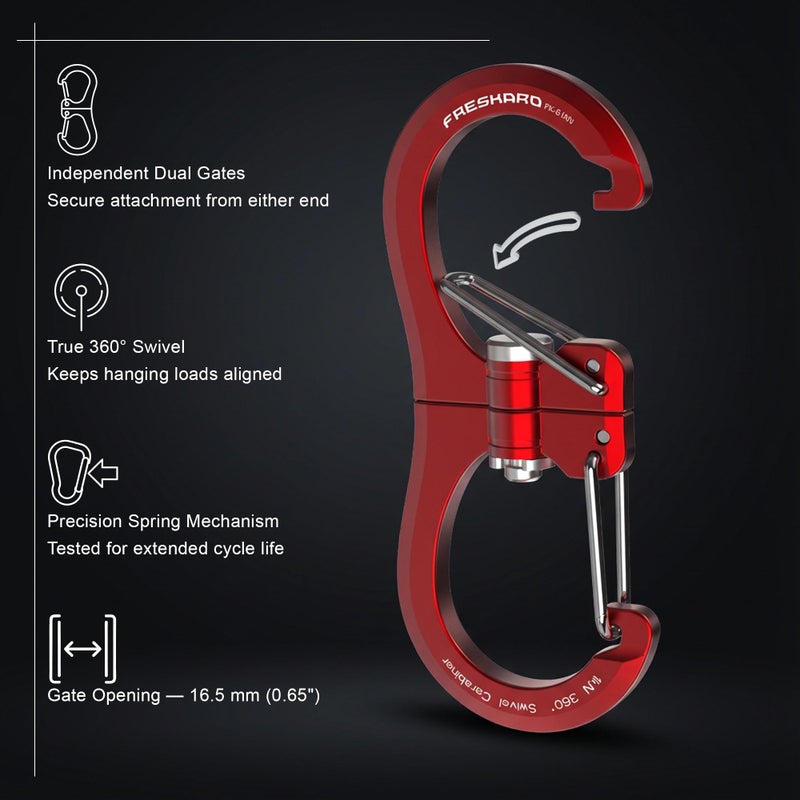 FresKaro 1kN Swivel Carabiner Clip, Heavy Duty Double-Ended Wire gate Carbineers, Small Non Locking Carabiners for Keys, Keychain, Hiking, Camping, Golf Bag, Water Bottle, Backpacking, Red, 5pcs - Image 3