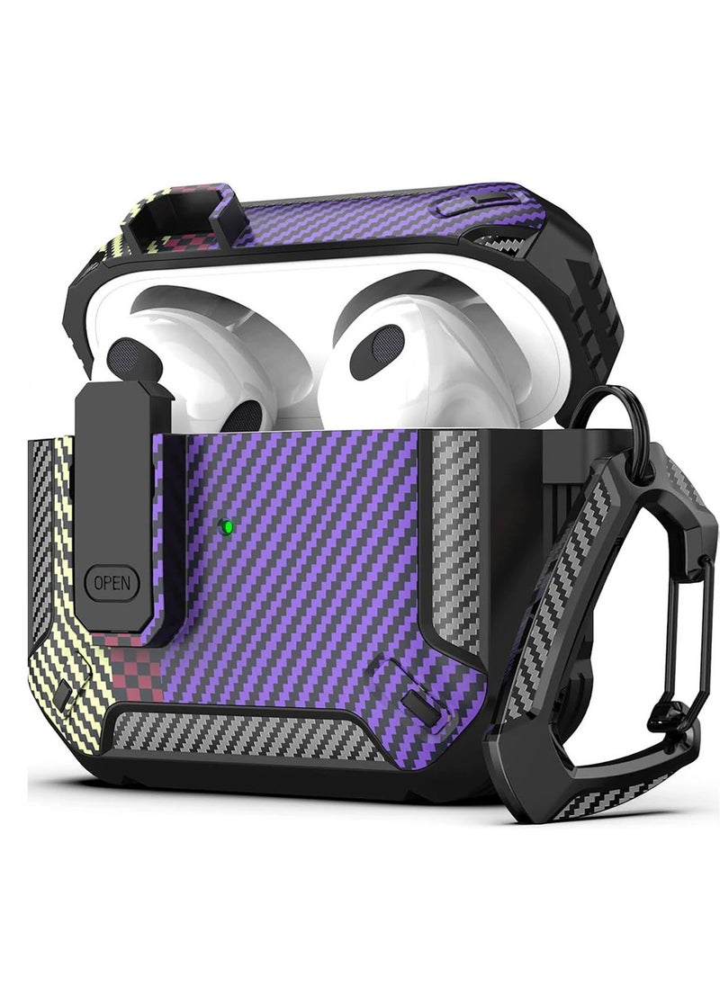 Generic - Airpods 4 Case, Airpods 4th Generation Case with Lock, Airpods 4th Generation Case, Hard Shell Rugged Shockproof Case with Keychain for Apple Airpods 4 2024 (Purple Carbon Fiber) - Image 1