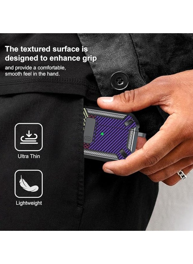 Generic - Airpods 4 Case, Airpods 4th Generation Case with Lock, Airpods 4th Generation Case, Hard Shell Rugged Shockproof Case with Keychain for Apple Airpods 4 2024 (Purple Carbon Fiber) - Image 1