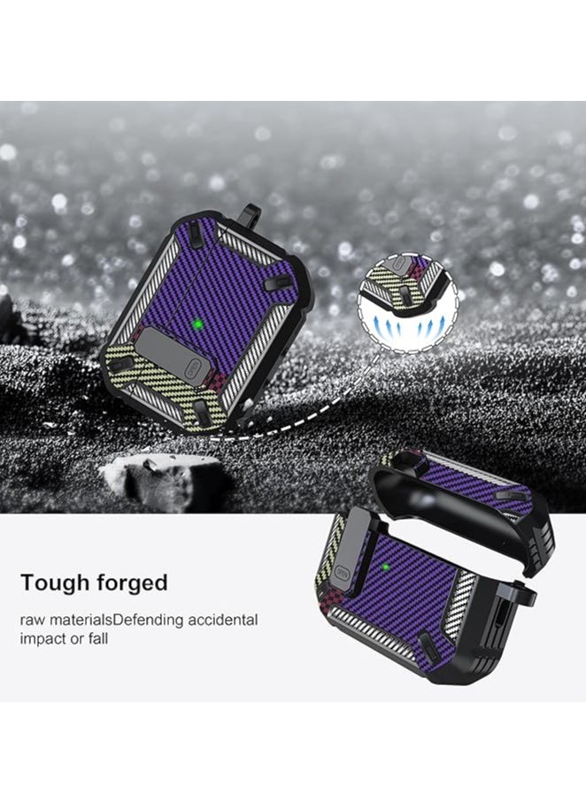 Generic - Airpods 4 Case, Airpods 4th Generation Case with Lock, Airpods 4th Generation Case, Hard Shell Rugged Shockproof Case with Keychain for Apple Airpods 4 2024 (Purple Carbon Fiber) - Image 1