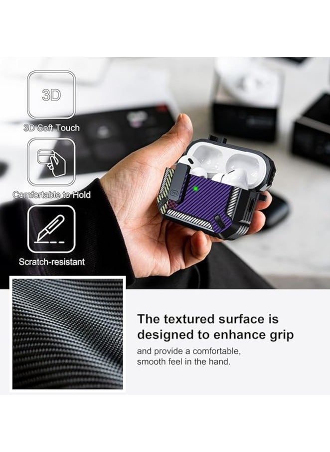 Generic - Airpods 4 Case, Airpods 4th Generation Case with Lock, Airpods 4th Generation Case, Hard Shell Rugged Shockproof Case with Keychain for Apple Airpods 4 2024 (Purple Carbon Fiber) - Image 1