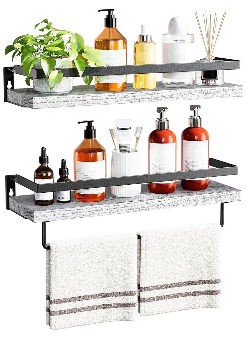 Generic Floating Shelves, Wall Shelves for Bathroom, Kitchen, Bedroom, Bathroom Shelf with Towel Bar, Decor Shelves Set of 2, White  - Image 1