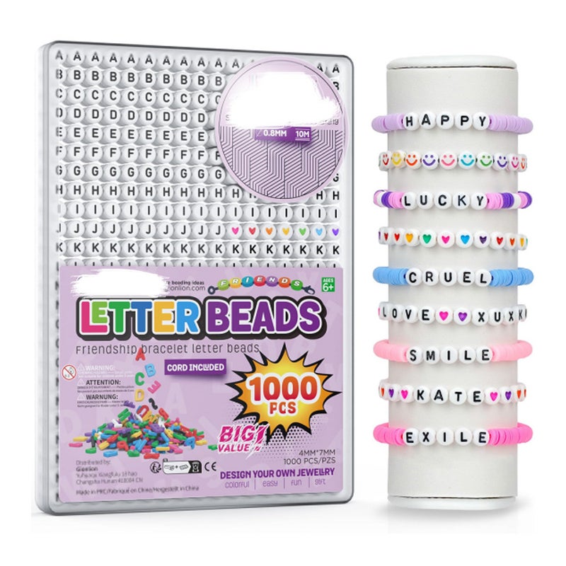 1000 Pcs Letter Beads Kits with Elastic String, Round Alphabet Beads for Bracelet Making DIY Crafts Friendship Bracelet - Image 1