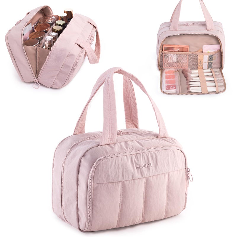 ELCUPA Large Makeup Bag Travel Toiletry Bag for Women Travel Makeup Bag with 4 Compartments Dry Wet Separation Cosmetic Bag Organizer for Travel Essentials Travel Size ToiletriesTravel Bag - Image 2