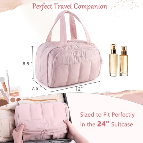 ELCUPA Large Makeup Bag Travel Toiletry Bag for Women Travel Makeup Bag with 4 Compartments Dry Wet Separation Cosmetic Bag Organizer for Travel Essentials Travel Size ToiletriesTravel Bag - Image 3