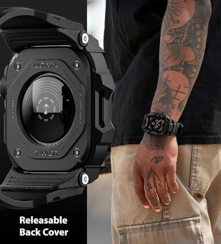 ULTIMAL Rugged Case with Band for Apple Watch 44mm,Compatible with Apple Watch Series SE 3/SE 2/SE Generation/6/5/4, Military Grade Shockproof Bumper Cover for iWatch Tactical Band Men (44mm,Black) - Image 4