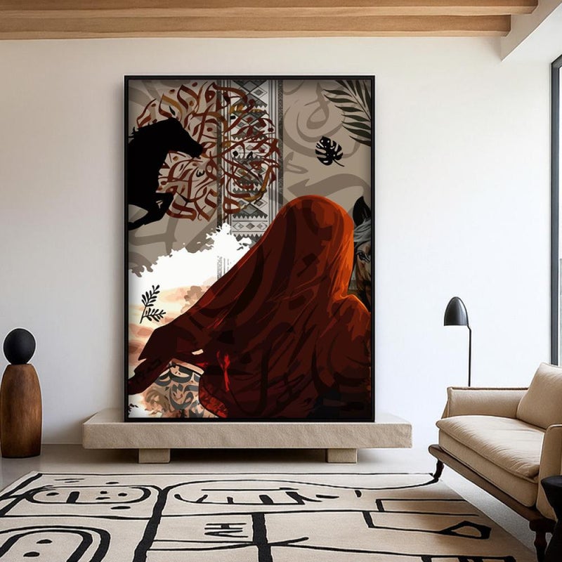 Marktna One canvas painting with a Najdi art design and a hollow frame, measuring (50×70), one piece - Image 1