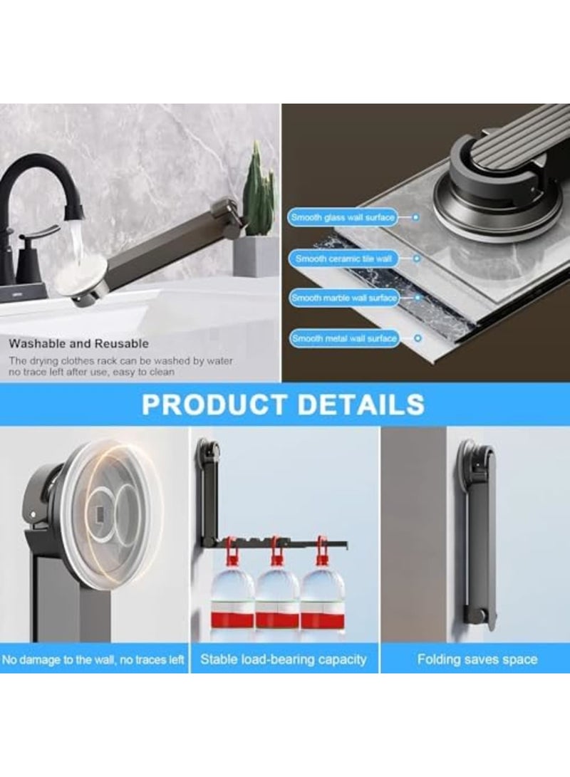 SYOSI Wall Mounted Foldaway Clothes Drying Rack with Suction Cup – Foldable, Retractable, Portable Laundry Rack Made from Space Aluminum, Durable All-Metal Design for Bathroom, Balcony, and RV Use (Grey) - Image 2