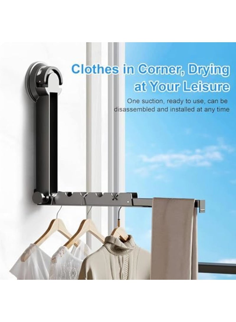 SYOSI Wall Mounted Foldaway Clothes Drying Rack with Suction Cup – Foldable, Retractable, Portable Laundry Rack Made from Space Aluminum, Durable All-Metal Design for Bathroom, Balcony, and RV Use (Grey) - Image 5