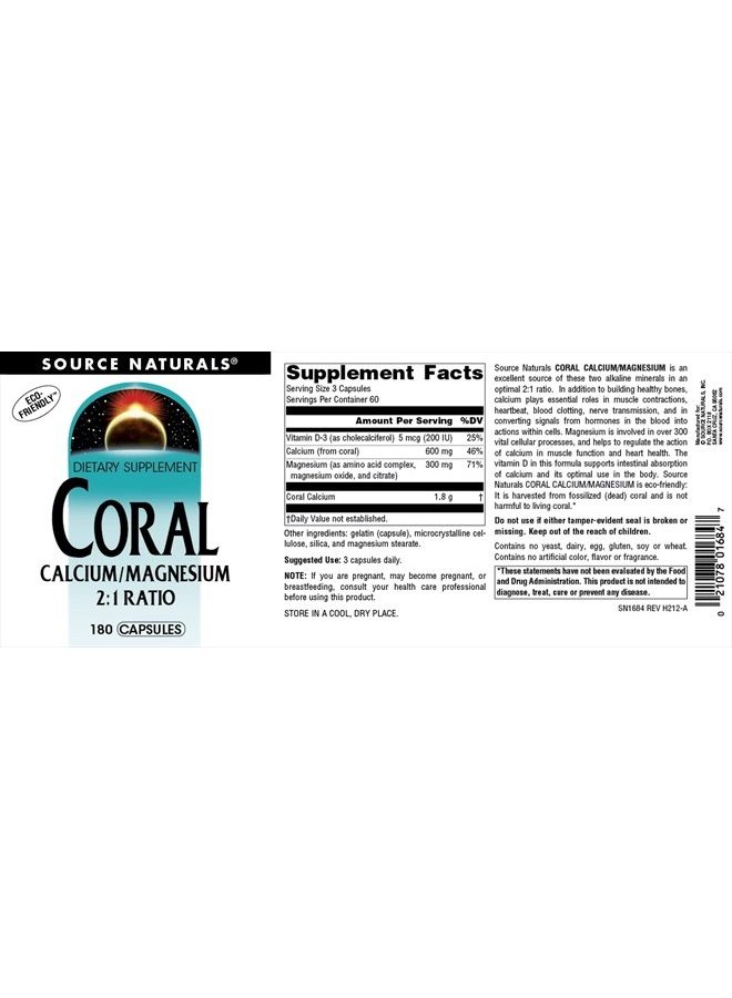 Source Naturals Coral Calcium / Magnesium 2:1 Ratio - 180 Capsules - Image 4