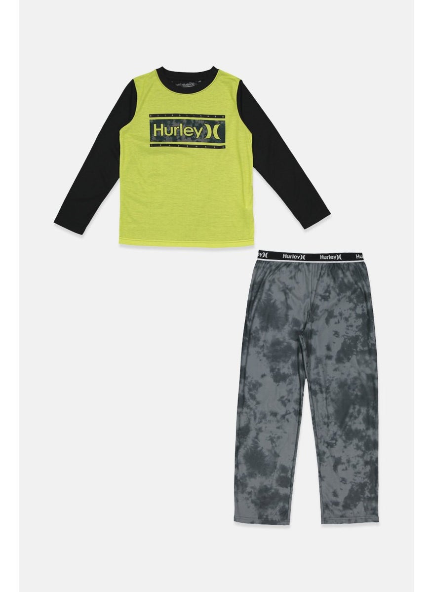 Hurley Kids Boy 2 Piece Printed Pajama Top And Bottom Set, Lime Green  - Image 1