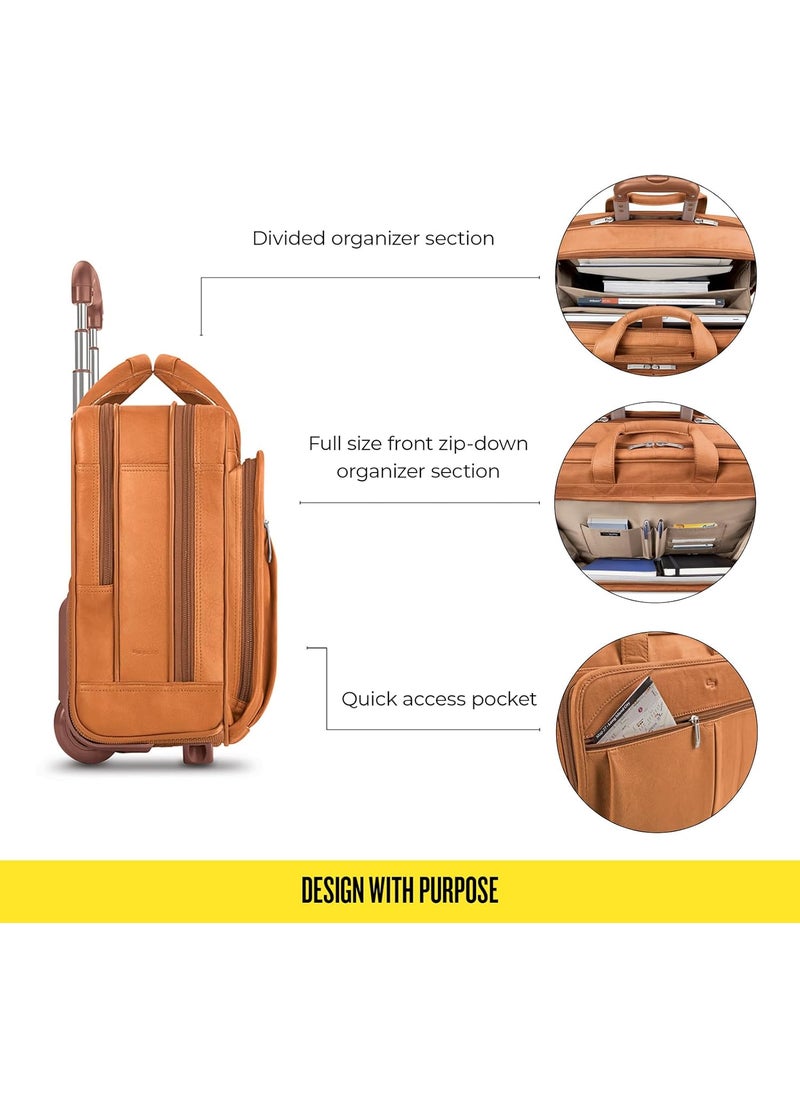 Solo Solo New York Leather Rolling Case with Wheels  Roller Laptop Bag Wheeled Briefcase for Women  Men Carry On Size for Travel Fits 156 Computer  Walker Tan  - Image 3