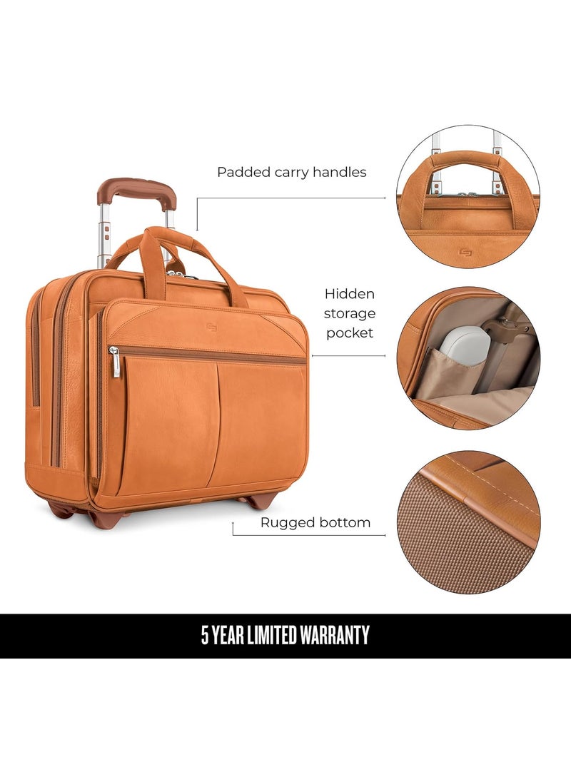 Solo Solo New York Leather Rolling Case with Wheels  Roller Laptop Bag Wheeled Briefcase for Women  Men Carry On Size for Travel Fits 156 Computer  Walker Tan  - Image 4