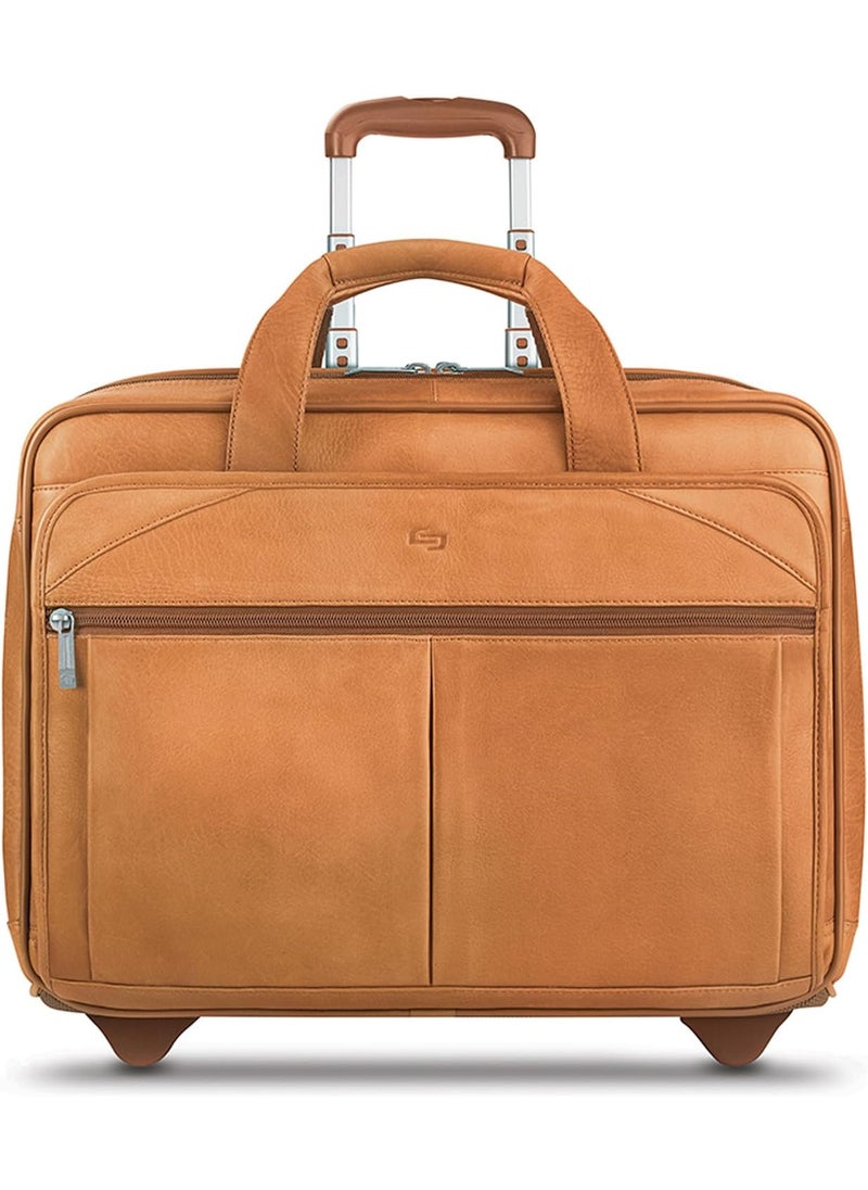 Solo Solo New York Leather Rolling Case with Wheels  Roller Laptop Bag Wheeled Briefcase for Women  Men Carry On Size for Travel Fits 156 Computer  Walker Tan  - Image 1
