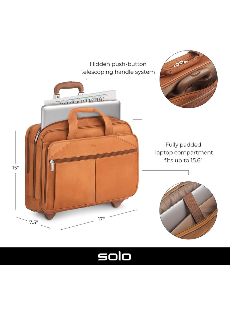 Solo Solo New York Leather Rolling Case with Wheels  Roller Laptop Bag Wheeled Briefcase for Women  Men Carry On Size for Travel Fits 156 Computer  Walker Tan  - Image 2