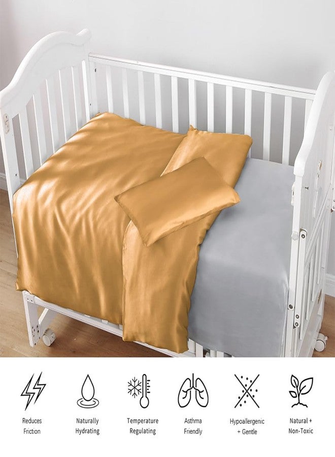 PROMEED 100% Natural Silk Toddler Nursery Bedding Set with Duvet Cover and Pillowcase Toddler Size, 23 Momme, Soft and Breathable for Delicate Baby Skin (Gold, Crib) - Image 3
