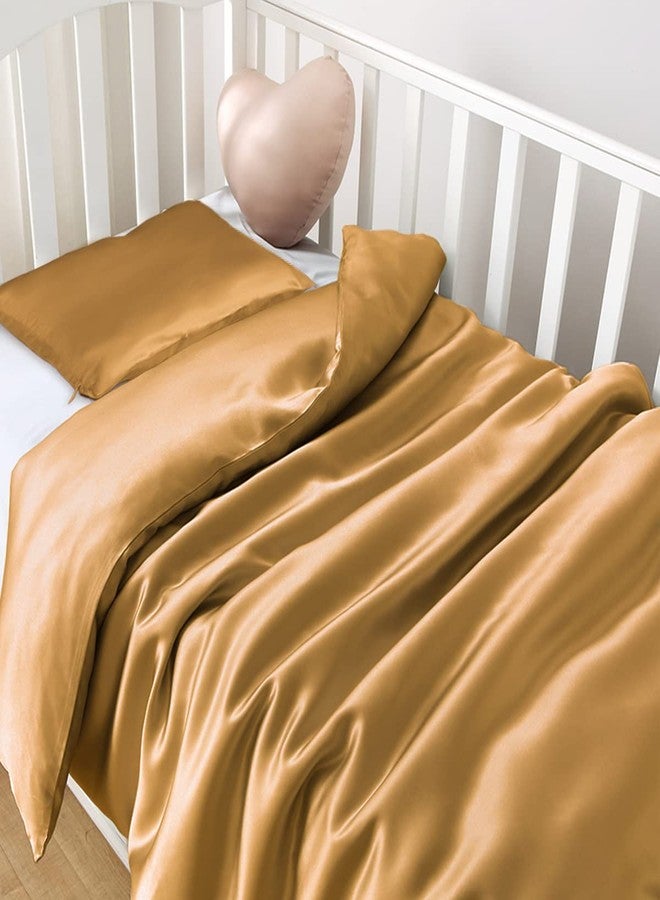 PROMEED 100% Natural Silk Toddler Nursery Bedding Set with Duvet Cover and Pillowcase Toddler Size, 23 Momme, Soft and Breathable for Delicate Baby Skin (Gold, Crib) - Image 1
