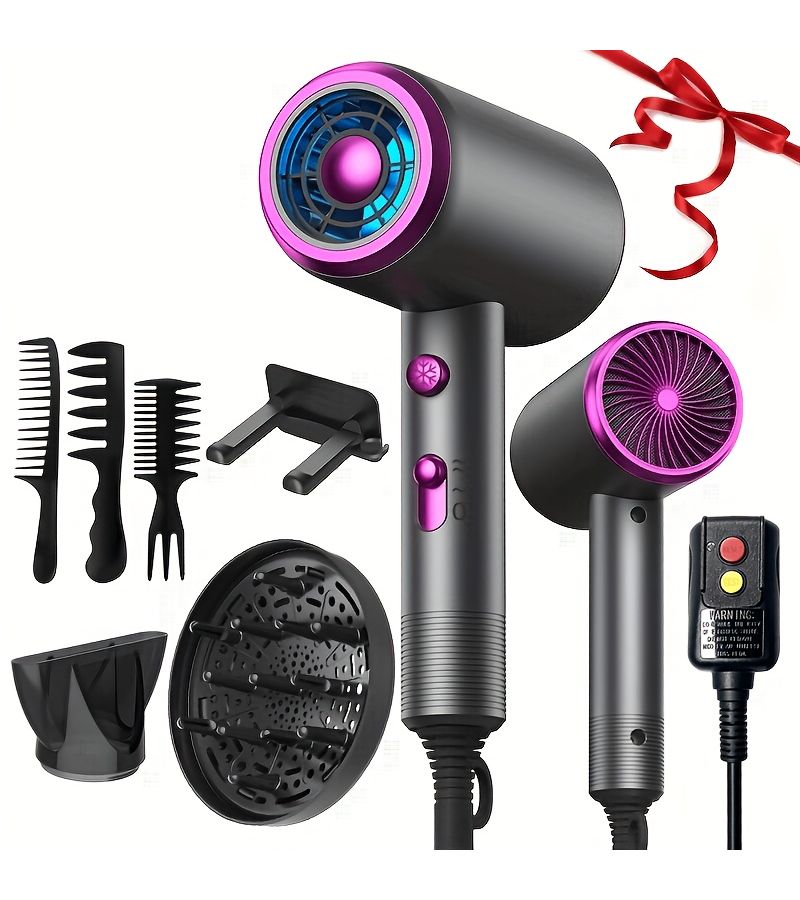 Professional Hair Dryer With Diffuser And Concentrator DC Motor Low Noise Hair Styling Tool White - Image 1