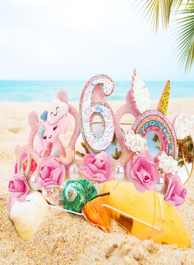 SuPoo 6th Birthday Headbands Pink Princess Tiara Flower Birthday Crown and Tiara - Image 5