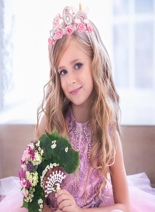 SuPoo 6th Birthday Headbands Pink Princess Tiara Flower Birthday Crown and Tiara - Image 2