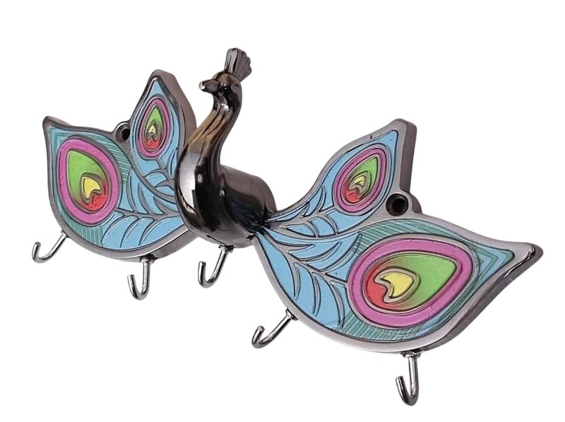 Zeetab 3D Peacock Key Holder, Metal Handicraft Bird Key Hanger Stand, Wall Mount Home Decor Gift (Grey) - Image 3