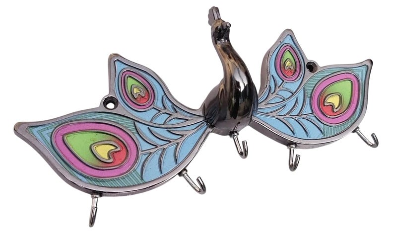 Zeetab 3D Peacock Key Holder, Metal Handicraft Bird Key Hanger Stand, Wall Mount Home Decor Gift (Grey) - Image 5