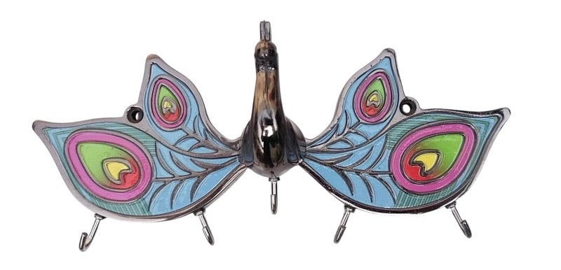 Zeetab 3D Peacock Key Holder, Metal Handicraft Bird Key Hanger Stand, Wall Mount Home Decor Gift (Grey) - Image 2