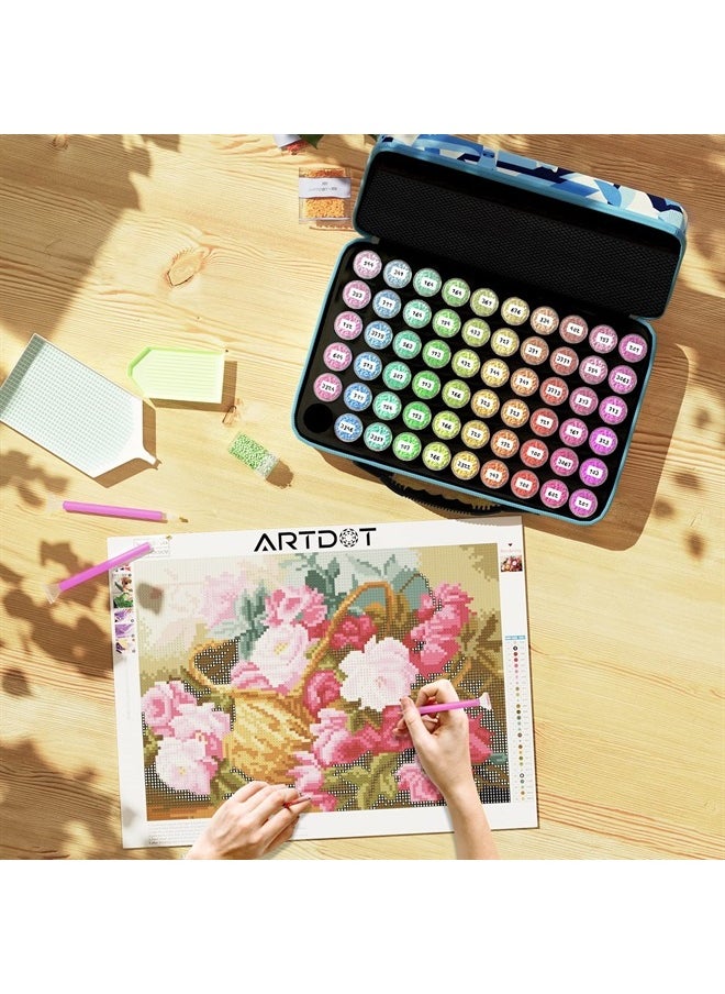 ARTDOT - حاويات تخزين لوحات الماس، 60 فتحة لمجموعات أدوات وإكسسوارات لوحات الماس المحمولة لتنظيم لوحات الماس لخواتم المجوهرات وخرز الماس 5D (أزرق) - Image 1