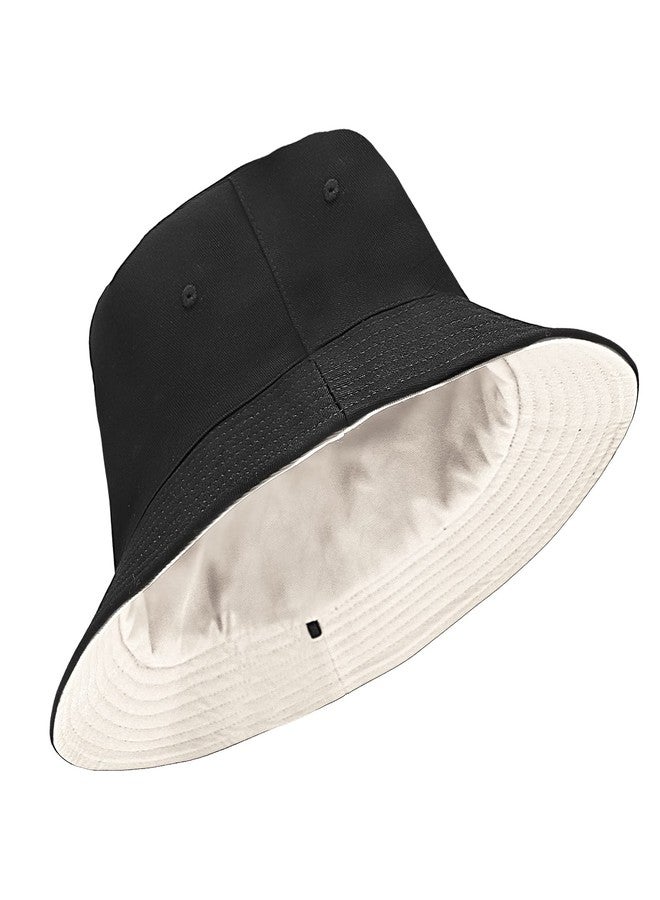 CHUANGLI Oversize XXL Cotton Bucket, Unisex Reversible Trendy Fisherman Hats, Double Side Wear Fishing Hat Summer Sun Hat Black-Beige - Image 1