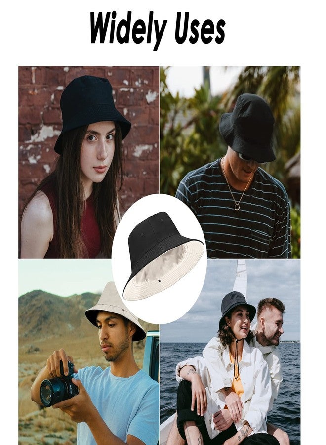 CHUANGLI Oversize XXL Cotton Bucket, Unisex Reversible Trendy Fisherman Hats, Double Side Wear Fishing Hat Summer Sun Hat Black-Beige - Image 4