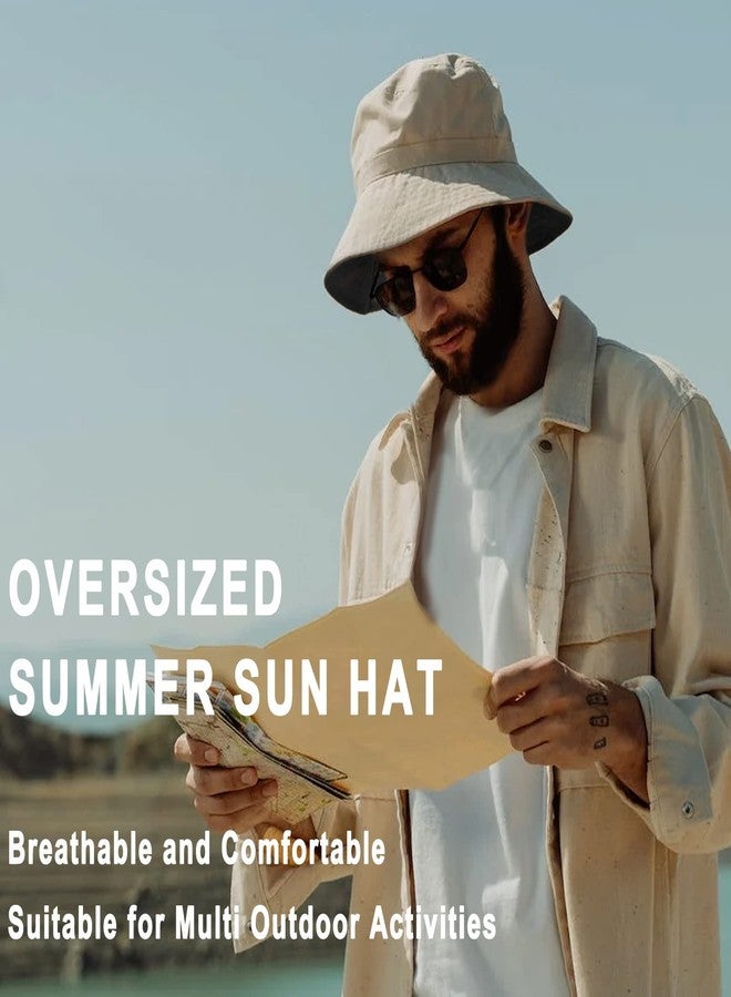 CHUANGLI Oversize XXL Cotton Bucket, Unisex Reversible Trendy Fisherman Hats, Double Side Wear Fishing Hat Summer Sun Hat Black-Beige - Image 2