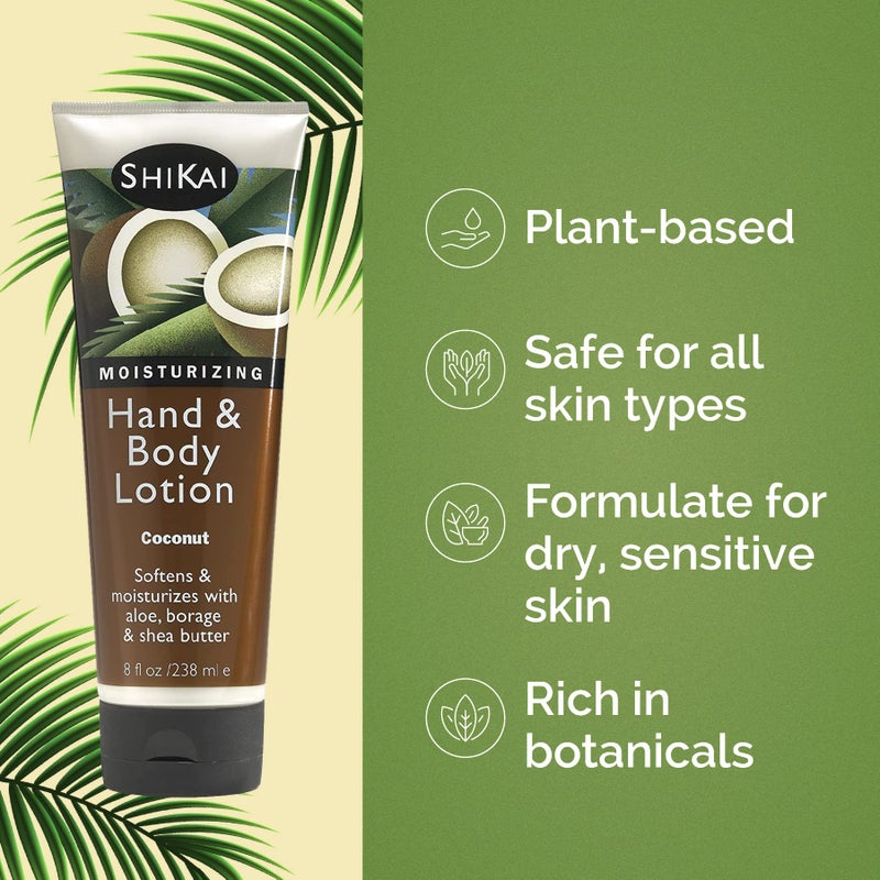 ShiKai - Coconut Hand & Body Lotion, Plant-Based, Ideal for Daily Use, Rich in Botanical Extracts, Helps Hydrate & Soften Skin, Mildly Formulated for Dry, Sensitive Skin, Creamy Texture (8 oz) - Image 3