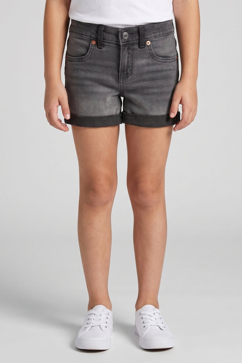 Levi's Kids Girl Washed Girlfriend Denim Shorts, Charcoal - Image 1