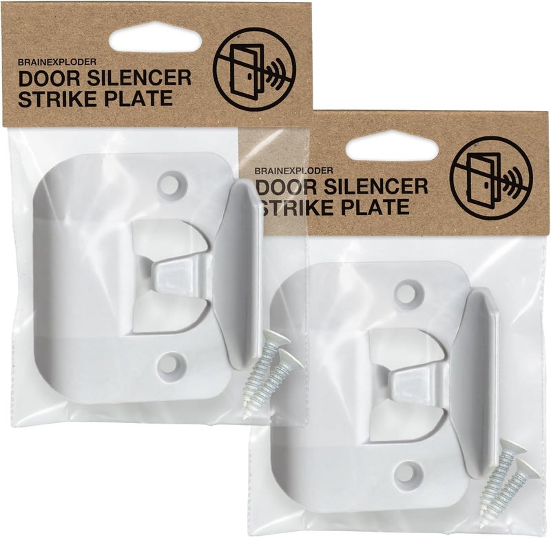 BrainExploder Door Silencer Strike Plate - Flexible, Noise Eliminating Fix for Loud Latches | Fits with No Modifications, Stops Slamming | -20 dB | 4X Quieter | White/Two Pack - Image 1